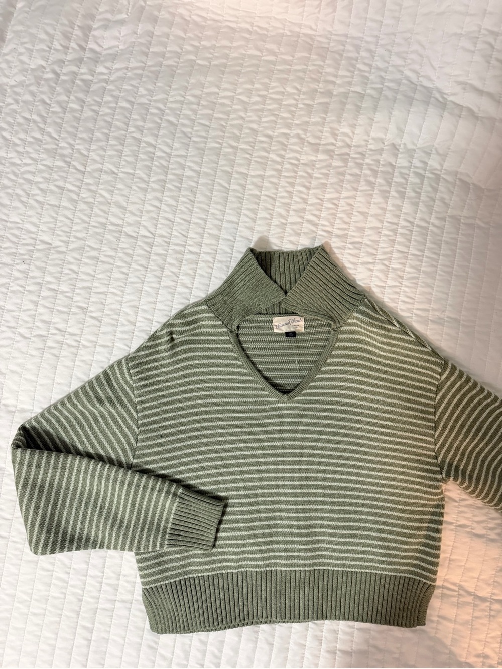 Universal Thread Olive and Cream Striped V-Neck Sweater